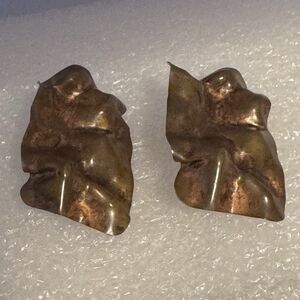 Vintage Sculptural Folded Copper Clip On Earrings Statement Fashion Jewelry